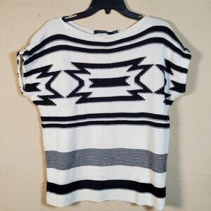 Lauren Ralph Lauren Black & White Southwestern Knit Top Size Med